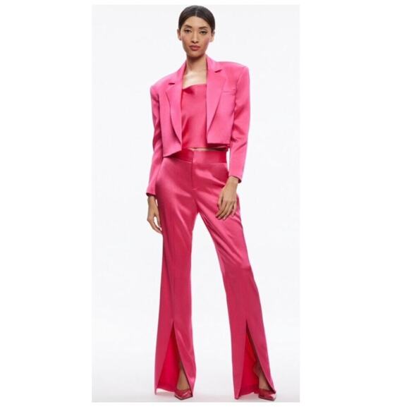 Alice + Olivia Jodi Satin Slit Front Pants in Candy Pink- 068